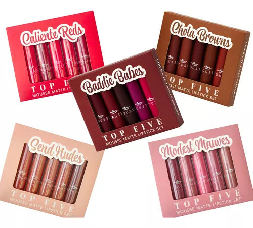 🔥 SET DE 5 LABIALES MOUSSE MATTE LARGA DURACIÓN 💄 RESISTENTE AL AGUA 💧 – ITALIA DELUXE