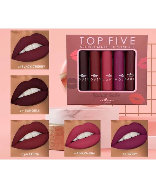 🔥 SET DE 5 LABIALES MOUSSE MATTE LARGA DURACIÓN 💄 RESISTENTE AL AGUA 💧 – ITALIA DELUXE
