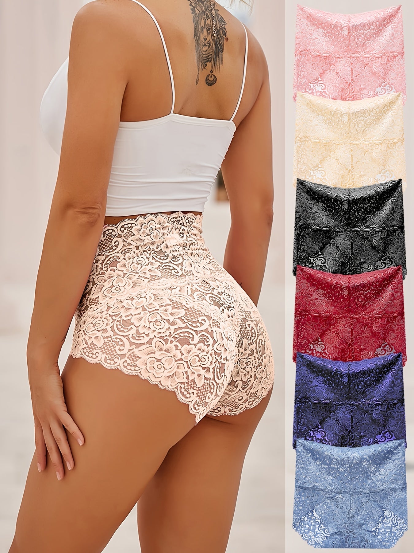 💯🔝SET DE 3 PANTIS DE ENCAJE SIN COSTURAS ⭐ De Cintura De Corte Alto Para Mujer💃