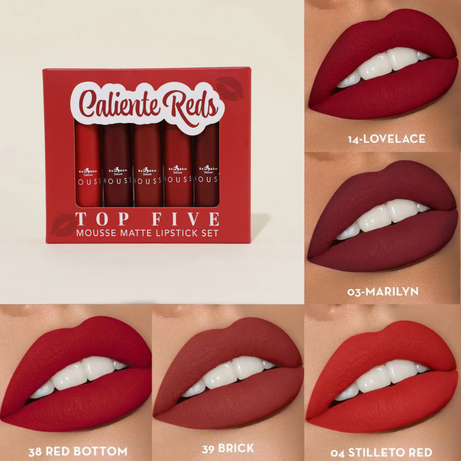 🔥 SET DE 5 LABIALES MOUSSE MATTE LARGA DURACIÓN 💄 RESISTENTE AL AGUA 💧 – ITALIA DELUXE