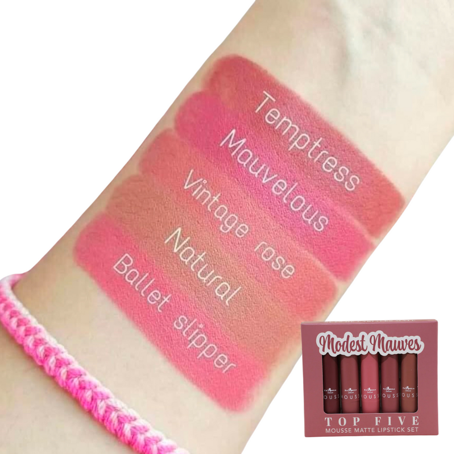 🔥 SET DE 5 LABIALES MOUSSE MATTE LARGA DURACIÓN 💄 RESISTENTE AL AGUA 💧 – ITALIA DELUXE