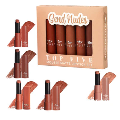 🔥 SET DE 5 LABIALES MOUSSE MATTE LARGA DURACIÓN 💄 RESISTENTE AL AGUA 💧 – ITALIA DELUXE